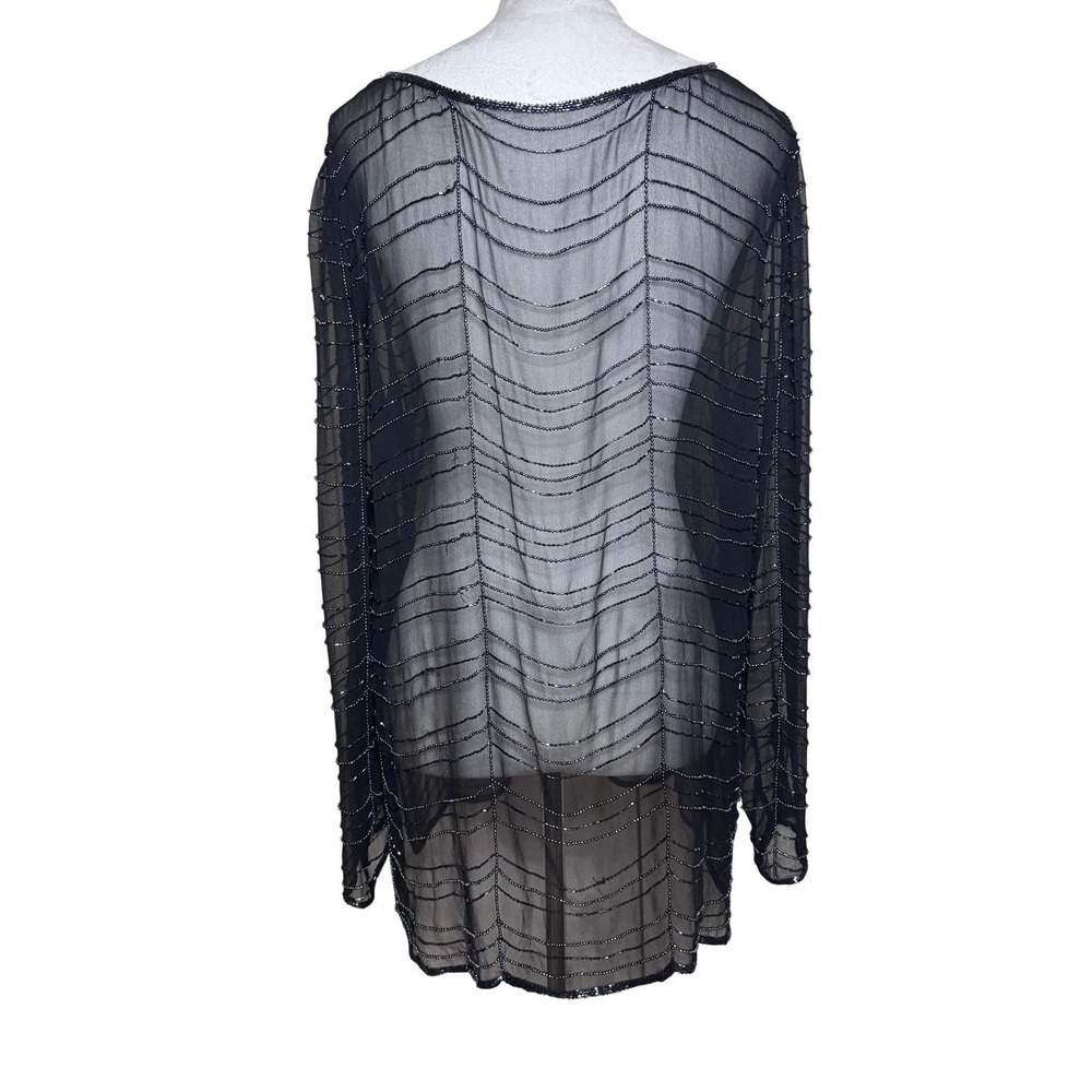 Vintage Black Silk Chiffon Beaded Top Sheer Gatsby Art Deco Party Evening M - Picture 7 of 12